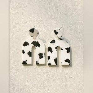 Western Cow Print Black and White Arch Earrings